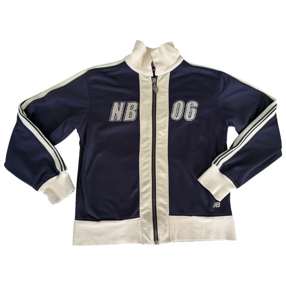 New Balance NB 06 Track Jacket Womens 8 Y2K Skater Sport Spell Out Logo Navy - Picture 1 of 9